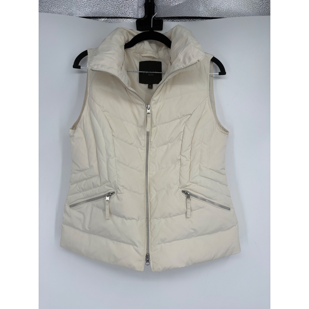 Talbots Vest Women MP Ivory Puffer Down Quilted Full Zip Sleeveless